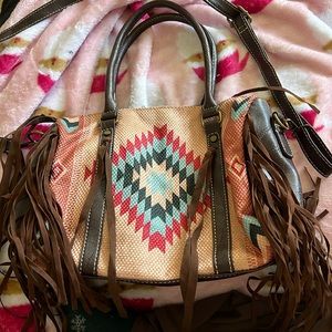 Aztec print fringe purse